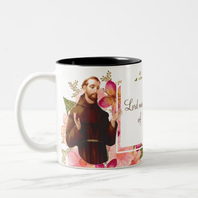 Tasse 2 Couleurs St Francis floral de citation d'Assisi (Gauche)