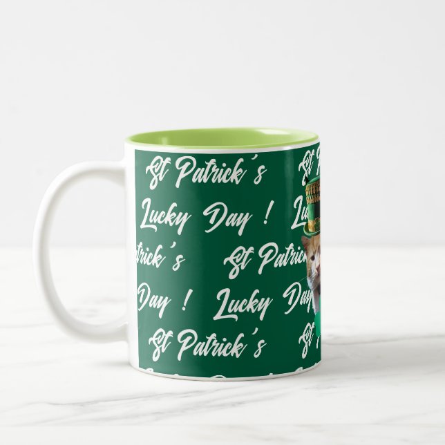 Tasse 2 Couleurs St Patrick's Lucky Day Cute Cat Leprechaun Hat, (Gauche)