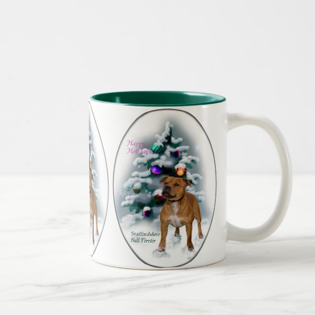 Tasse 2 Couleurs Staffordshire Bull Terrier Cadeaux de Noël (Droit)