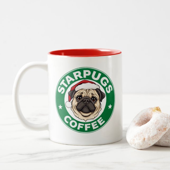 Tasse 2 Couleurs Starpugs Café Carlin de Noël (Avec donut)