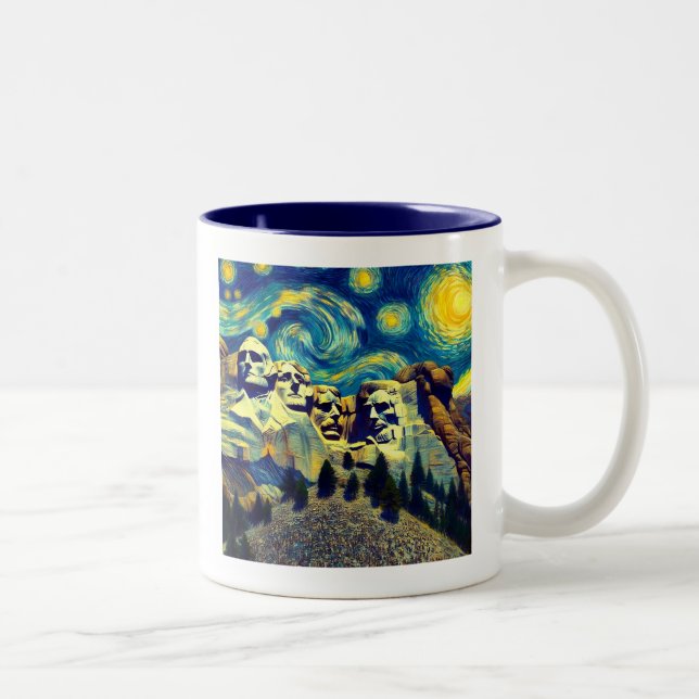 Tasse 2 Couleurs Starry Night Mt. Rushmore Dakota du Sud (Droit)