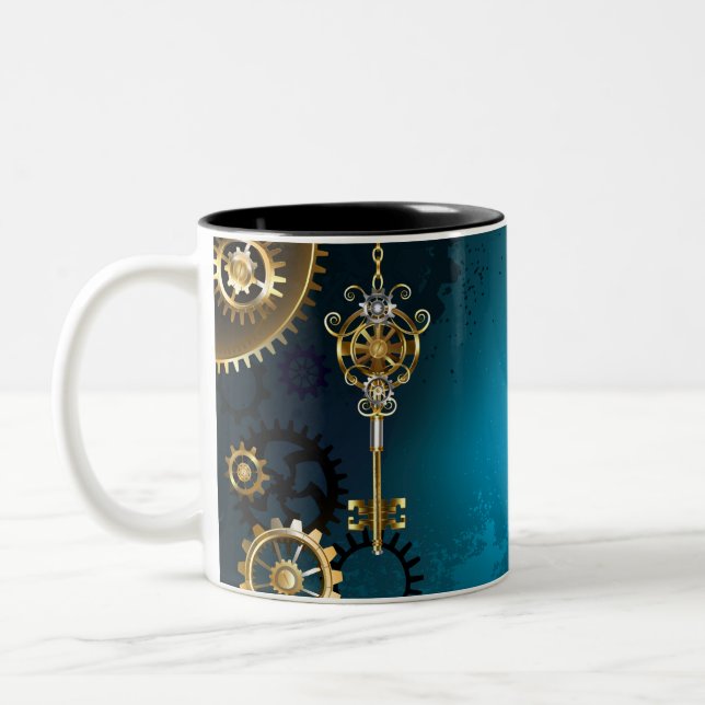 Tasse 2 Couleurs Steampunk Arrière - plan turquoise avec Gears (Gauche)