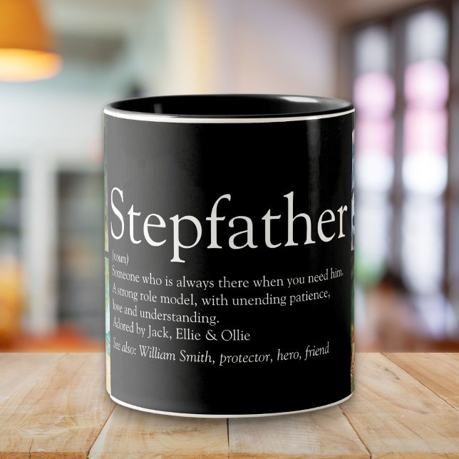 Tasse 2 Couleurs Stepfather, Stepdad Définition 4 Photo Fun Black (Stepfather, Stepdad Definition 4 Photo Fun Black Two-Tone Coffee Mug)