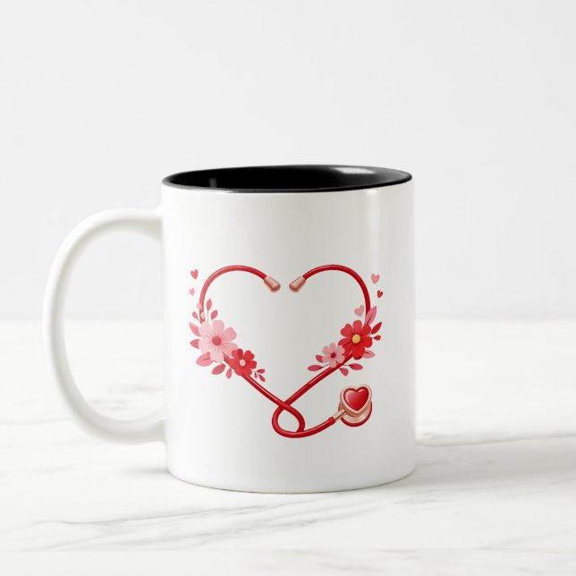 Tasse 2 Couleurs Stéthoscope d'infirmière florale  (Gauche)