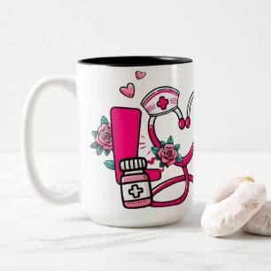 Tasse 2 Couleurs Stéthoscope Médical Fleur Rose Amour d'Infirmière
