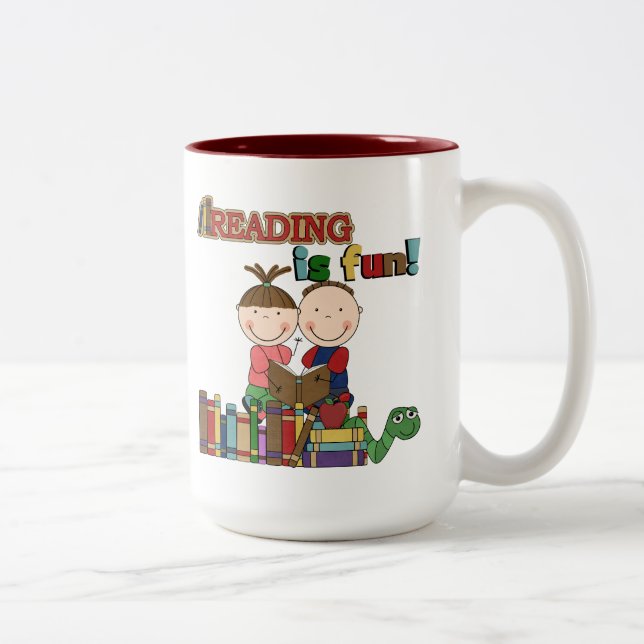 Tasse 2 Couleurs Stick Figure Kids Reading is Fun (Droit)