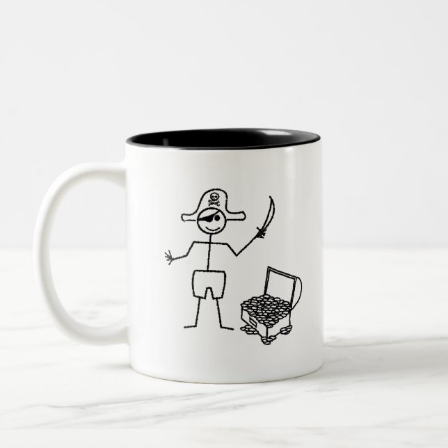 Tasse 2 Couleurs Stickman Pirate Avec Poitrine Au Trésor (Gauche)