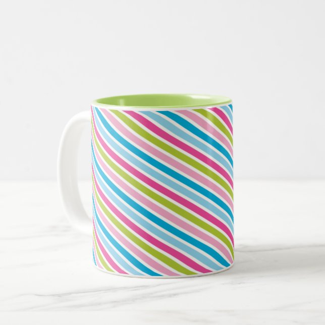 Tasse 2 Couleurs STRIPE MODERNE MOTIF festif rose bleu vert (Devant gauche)