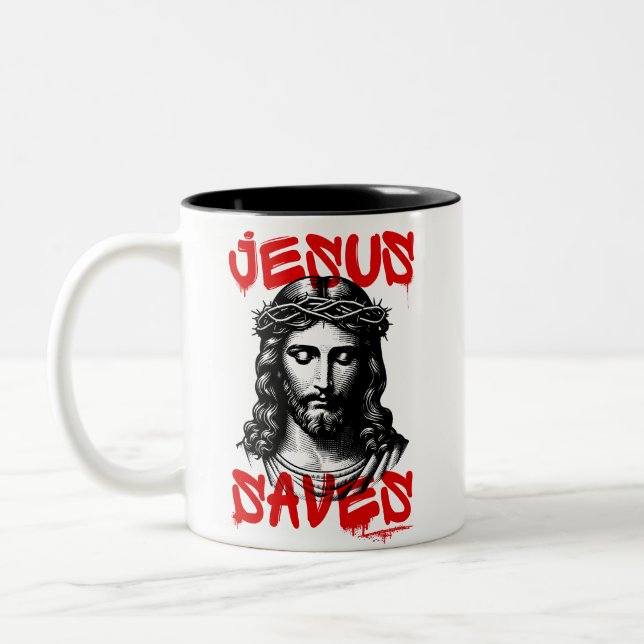 Tasse 2 Couleurs Style de graffiti Jesus Saves (Gauche)