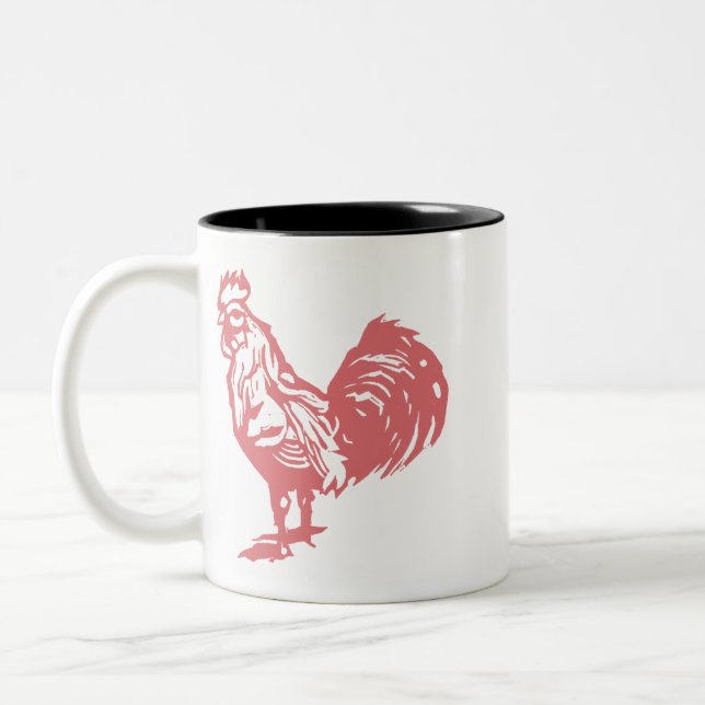 Tasse 2 Couleurs Style Letterpress Rooster rouge (Gauche)