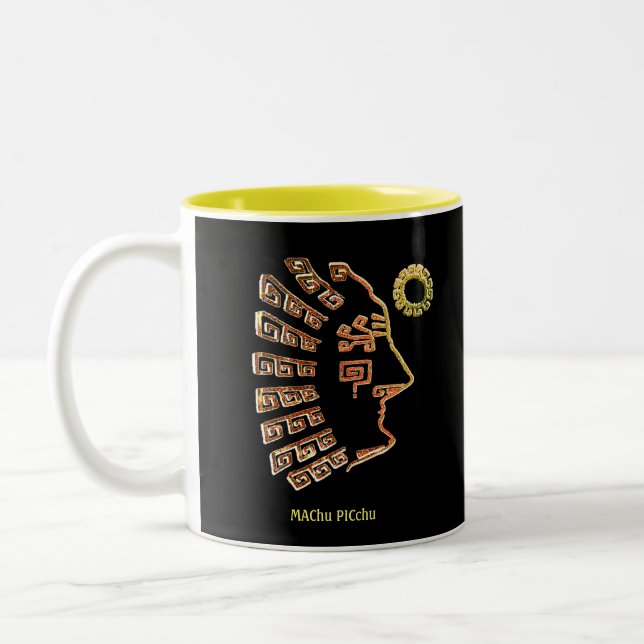 Tasse 2 Couleurs Style Machu Picchu dessin artistique sur noir (Gauche)