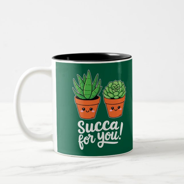 Tasse 2 Couleurs Succa For You – Cute Succulent Pun (Gauche)