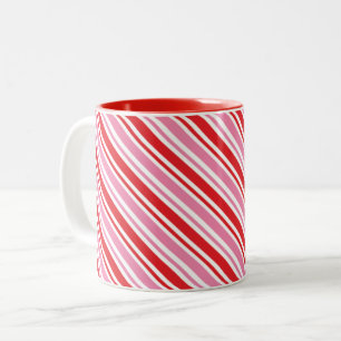 Tasse 2 Couleurs SUCRE DE CANNE CHRISTMAS STRIPES mignon rose rouge