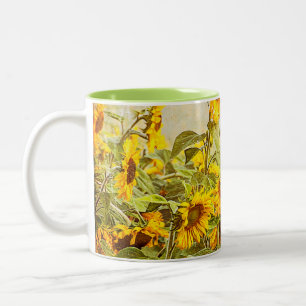Tasse 2 Couleurs Sunflower Field Vintage Floral Jaune antique