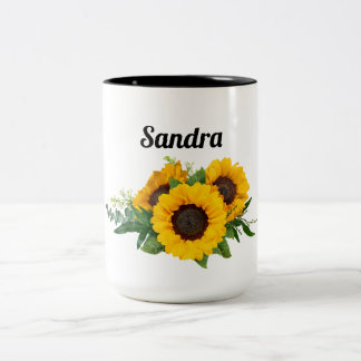 Tasse 2 Couleurs Sunny Sunflower Nom personnalisé