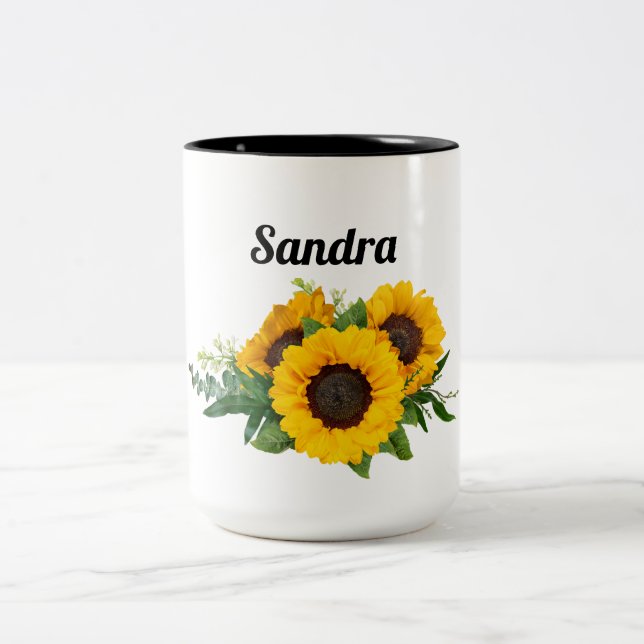 Tasse 2 Couleurs Sunny Sunflower Nom personnalisé (Centre)