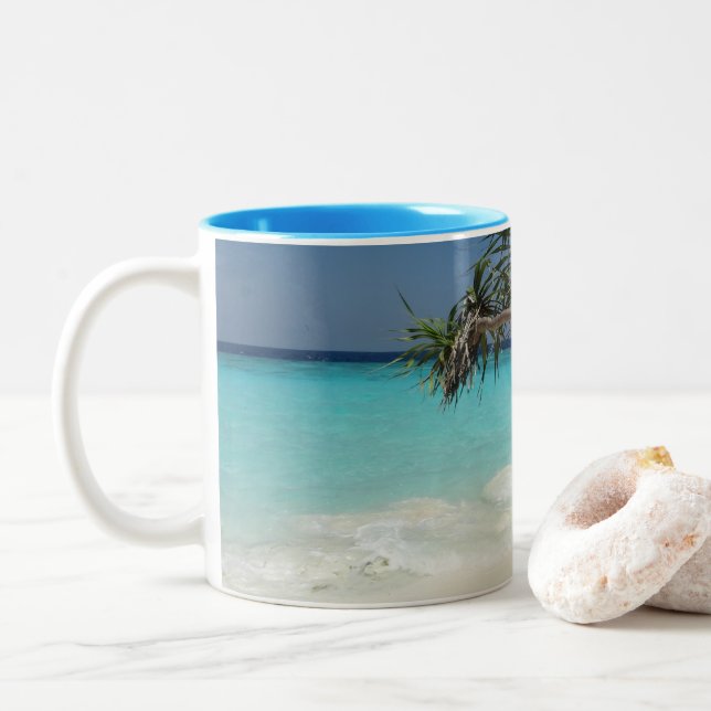 Tasse 2 Couleurs Sunny Tropical Beach Ocean Paradise (Avec donut)