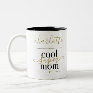 Tasse 2 Couleurs Super Maman Cool Personnalisé Noir Et Or