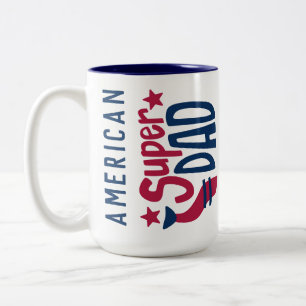 Tasse 2 Couleurs SUPER PAPA USA Rouge Blanc Bleu Patriotique Améric