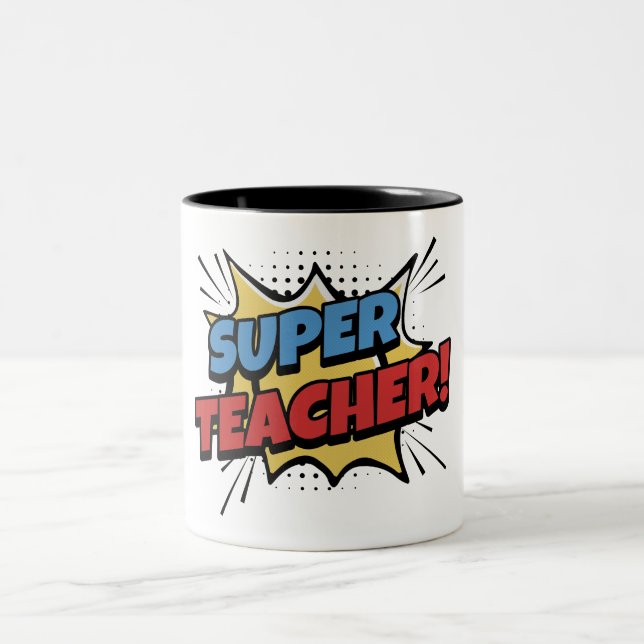 Tasse 2 Couleurs Super Professeur Style Bande Dessinée (Centre)