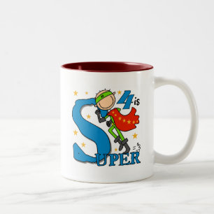 Tasse 2 Couleurs Superhero Boy 4th Birthday Tshirts et cadeaux