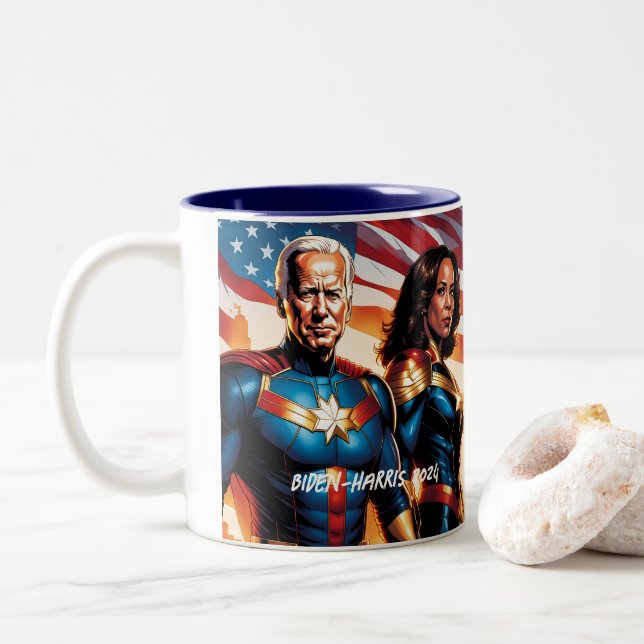Tasse 2 Couleurs Superhero Joe Biden et Kamala Harris (Avec donut)