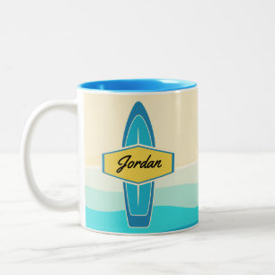 Tasse 2 Couleurs Surfboard beach nom du client