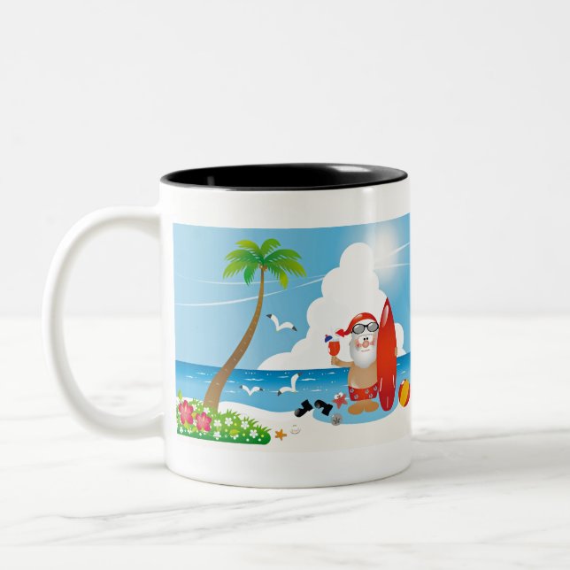 Tasse 2 Couleurs surfer santa claus (Gauche)