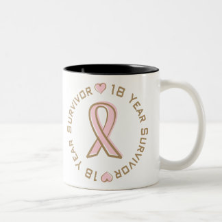 Tasse 2 Couleurs Survivant rose de cancer du sein de ruban 18 ans
