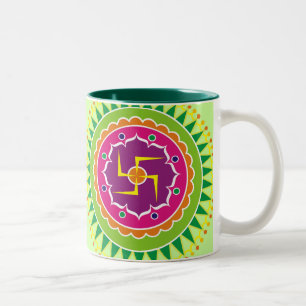Tasse 2 Couleurs Svastika avec le style indien traditionnel Mandana