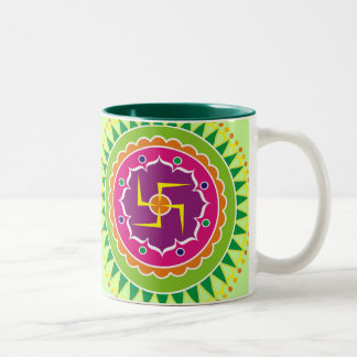 Tasse 2 Couleurs Svastika avec le style indien traditionnel Mandana