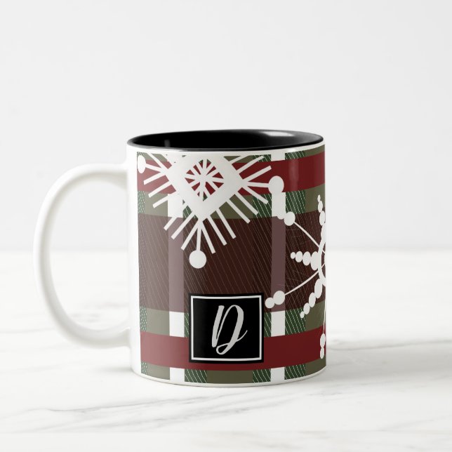Tasse 2 Couleurs Sweat de vin Plaid initial Flocon de neige Noël (Gauche)