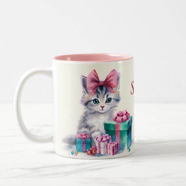 Tasse 2 Couleurs Sweet Kitty Cat Ajouter un nom Custom Kitten Cadea (Gauche)