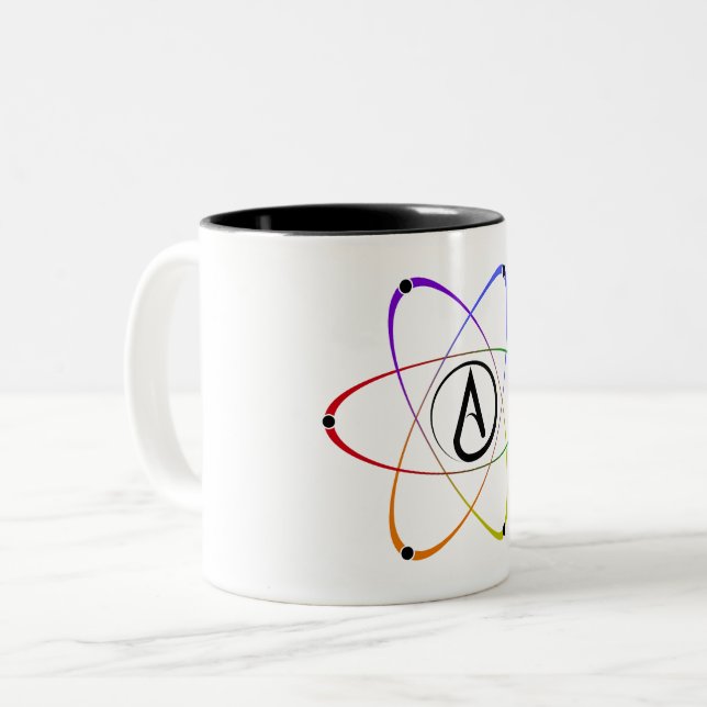 Tasse 2 Couleurs Symbole d'atome athée arc-en-ciel noir (Devant gauche)