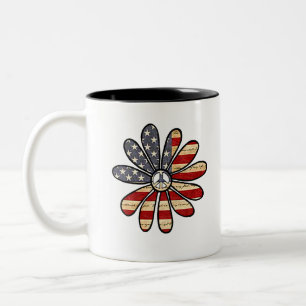 Tasse 2 Couleurs SYMBOLE DE PAIX HAUTE Fleur SIGNE Drapeau américai
