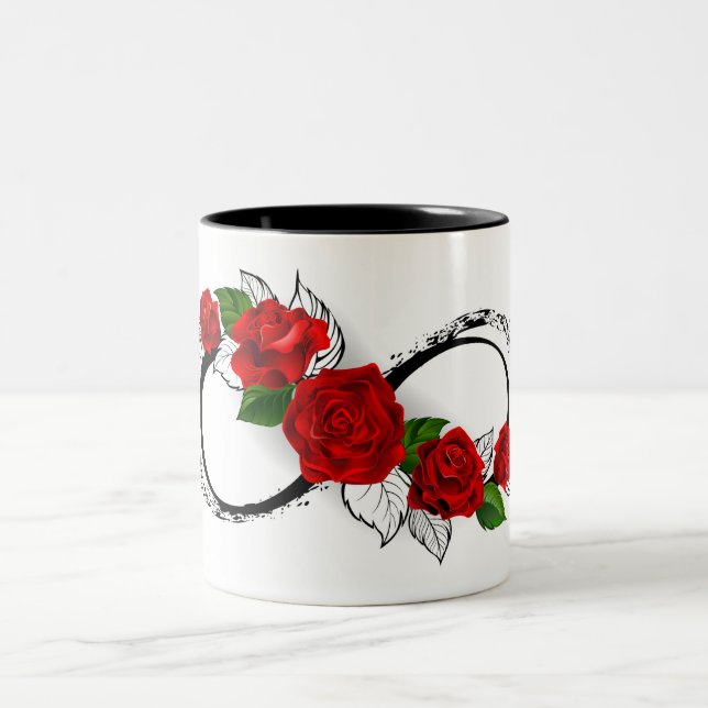 Tasse 2 Couleurs Symbole d'infini avec les roses rouges (Centre)