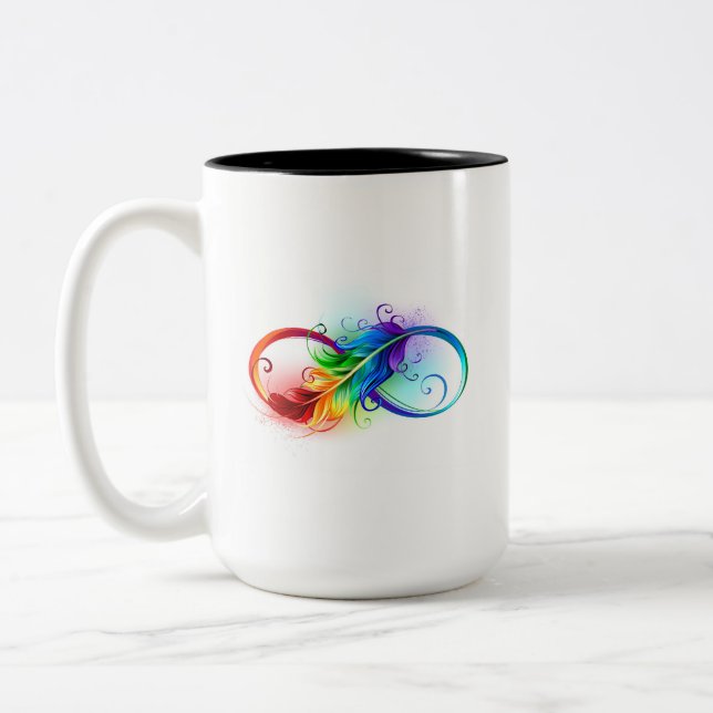 Tasse 2 Couleurs Symbole d'infini avec plume arc-en-ciel (Gauche)