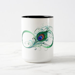 Tasse 2 Couleurs Symbole d'infini avec plume de paon