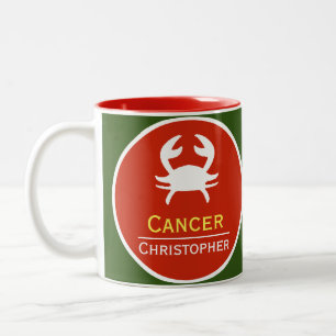 Tasse 2 Couleurs Symbole du cancer Zodiac avec le nom du propriétai