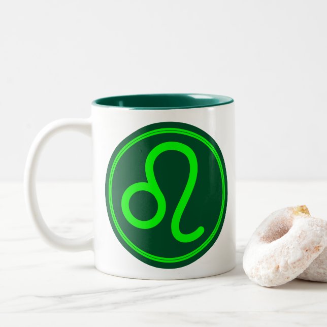 Tasse 2 Couleurs Symbole du zodiaque Leo Contraste Vert (Avec donut)