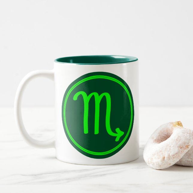 Tasse 2 Couleurs Symbole du zodiaque Scorpion Contraste Vert (Avec donut)