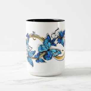 Tasse 2 Couleurs Symbole infini de papillons Morpho bleus