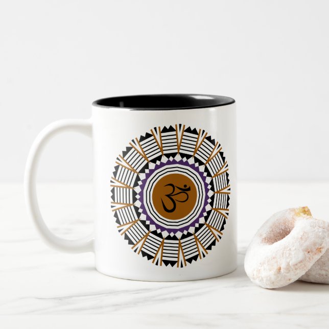 Tasse 2 Couleurs Symbole Om de Yoga de Mandala spirituel Conception (Avec donut)