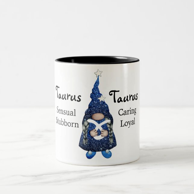 Tasse 2 Couleurs SYMBOLE Zodiaque Cute Taurus Gnome (Centre)