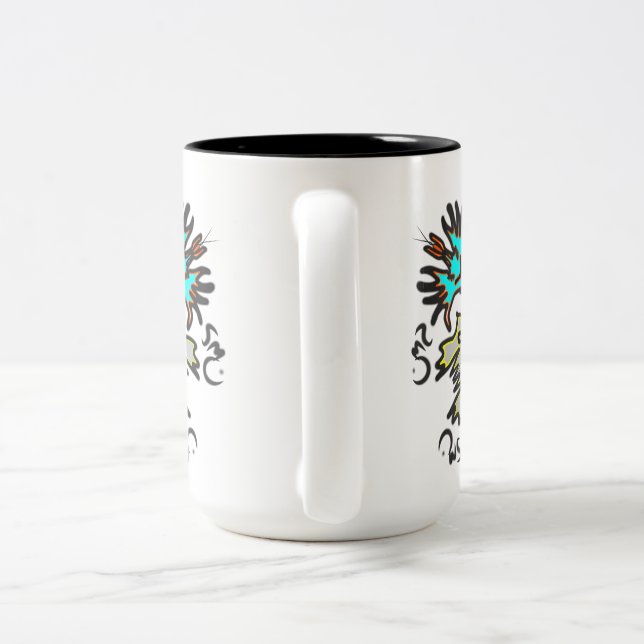 Tasse 2 Couleurs Symétrie Tribal Bleu (Poignée)