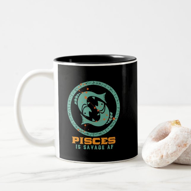 Tasse 2 Couleurs Sympathique Poissons Zodiac Star Sign Astrologie A (Avec donut)