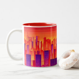 Tasse 2 Couleurs Synthwave/Cyberpunk City au coucher du soleil
