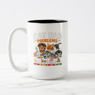 Tasse 2 Couleurs T-Shirt Cadeau pour Papa Chat Drôle Amateur de Caf