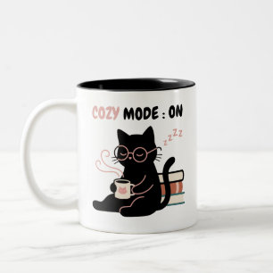 Tasse 2 Couleurs T-shirt Cozy Mode On Joli Chat Noir Café Livres