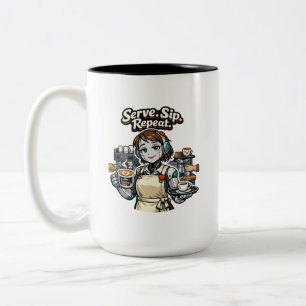 Tasse 2 Couleurs T-Shirt de serveuse de café robot drôle - Servir S